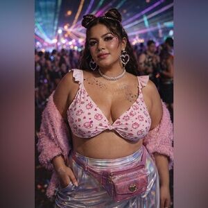 Hot Topic Strawberry Milk Graphic Bikini Top Pink Swimwear XL